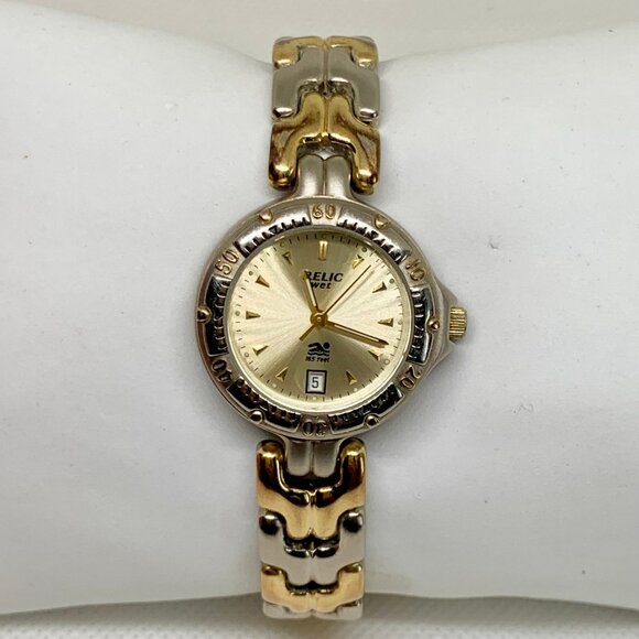 Relic wet vintage women’s date watch silver gold tone 26mm up to 7.5” running - Picture 1 of 8